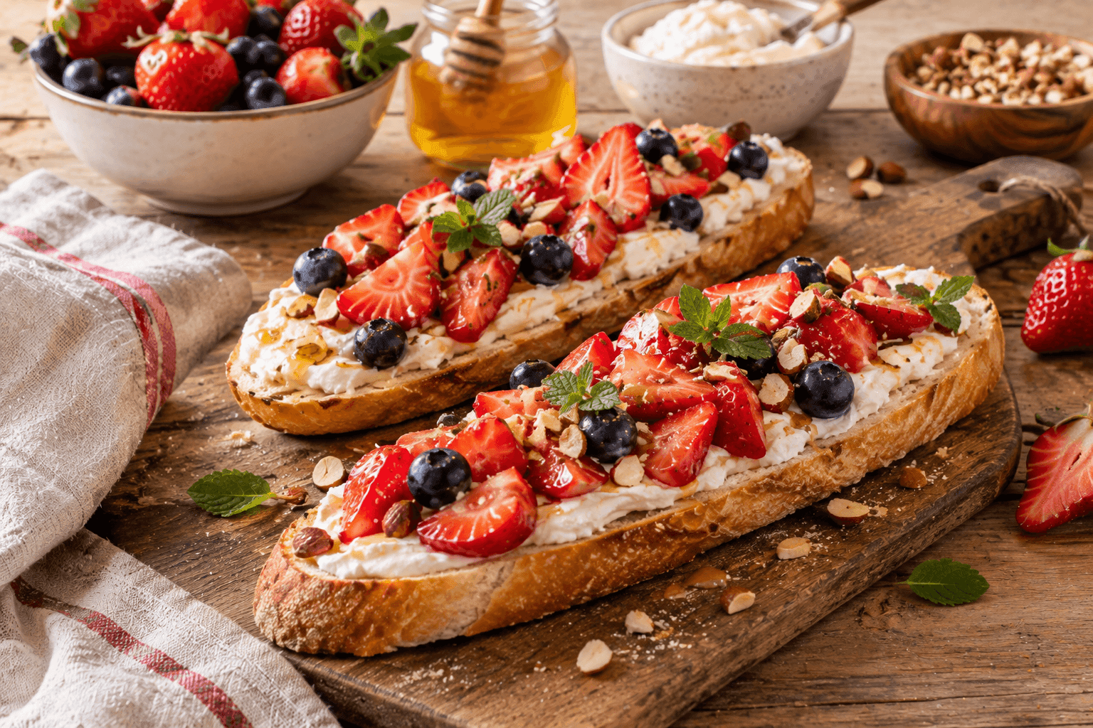 Tartine sucrée à la baguette, fraises & mascarpone
